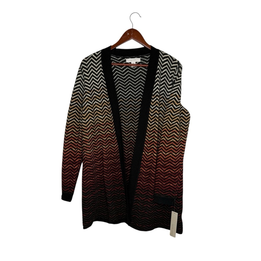 Laura Ashley Wool Chevron Ombre Open Duster Cardigan Sweater Petite Medium NEW